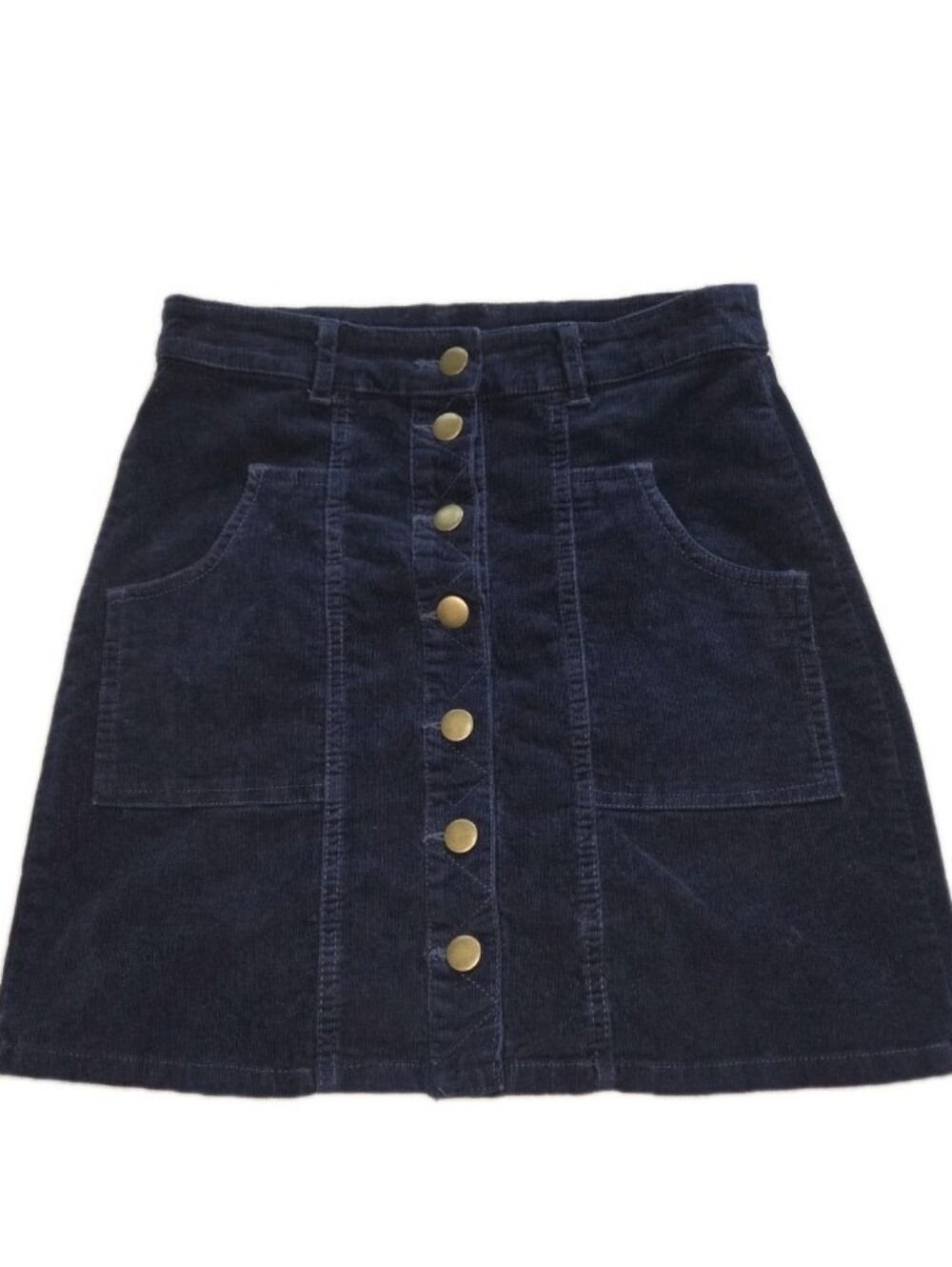 Altar'd State Navy Corduroy Button Front Mini Skirt Size Small